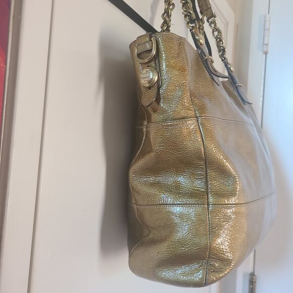 Coach Metallic Gold Patent Leather Tote Bag Chain Handles Large Style 14129 - Picture 10 of 16